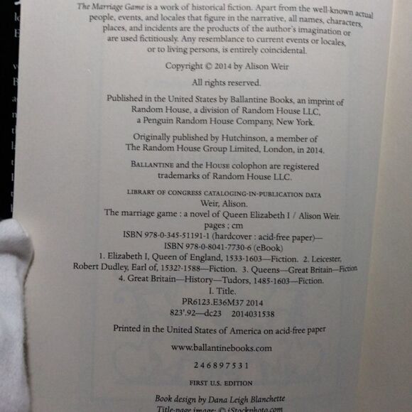 Book. The Marriage Game a novel of Queen Elizabeth l , by Alison Weir - Picture 6 of 8